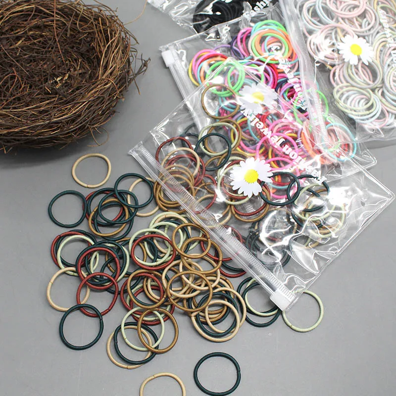 

100 Pcs Children Cute Candy Solid Nylon Elastic Hair Bands Girls Hair Accessories Srunchies Black Rubber Bands Kid Hair Ties Gum