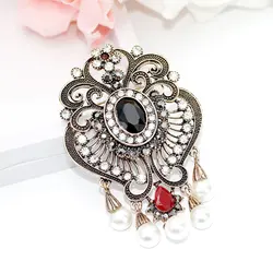 Sunspicems Vintage Turkish Brooch Pin For Women Retro Gold Color Indian Jewlery Imitation Pearl Broches Brooches Boho Jewelry