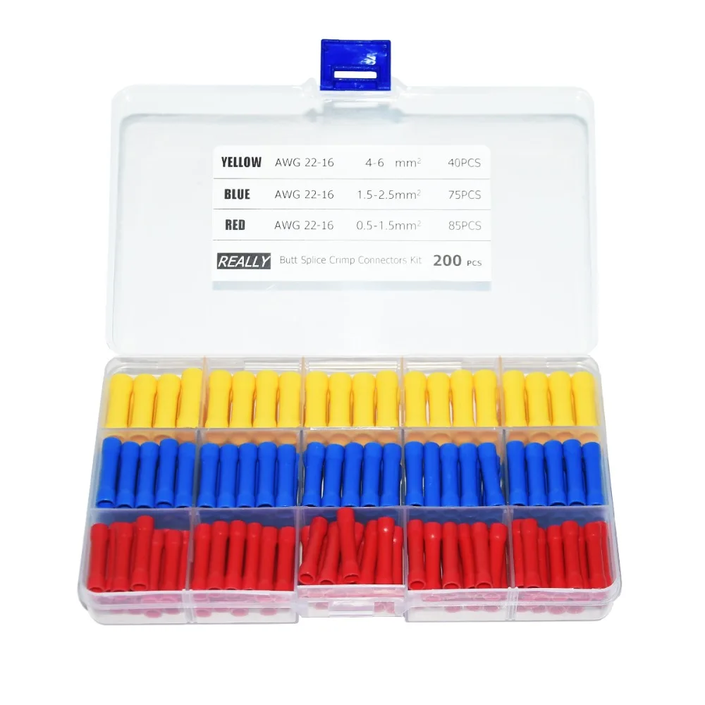 100-200 Stück 10-22AWG Sortierte Verpressverbinder Isolierte Gerade Elektrische Kabelverbinder BV1.25 /2 /5.5 – Detail 23