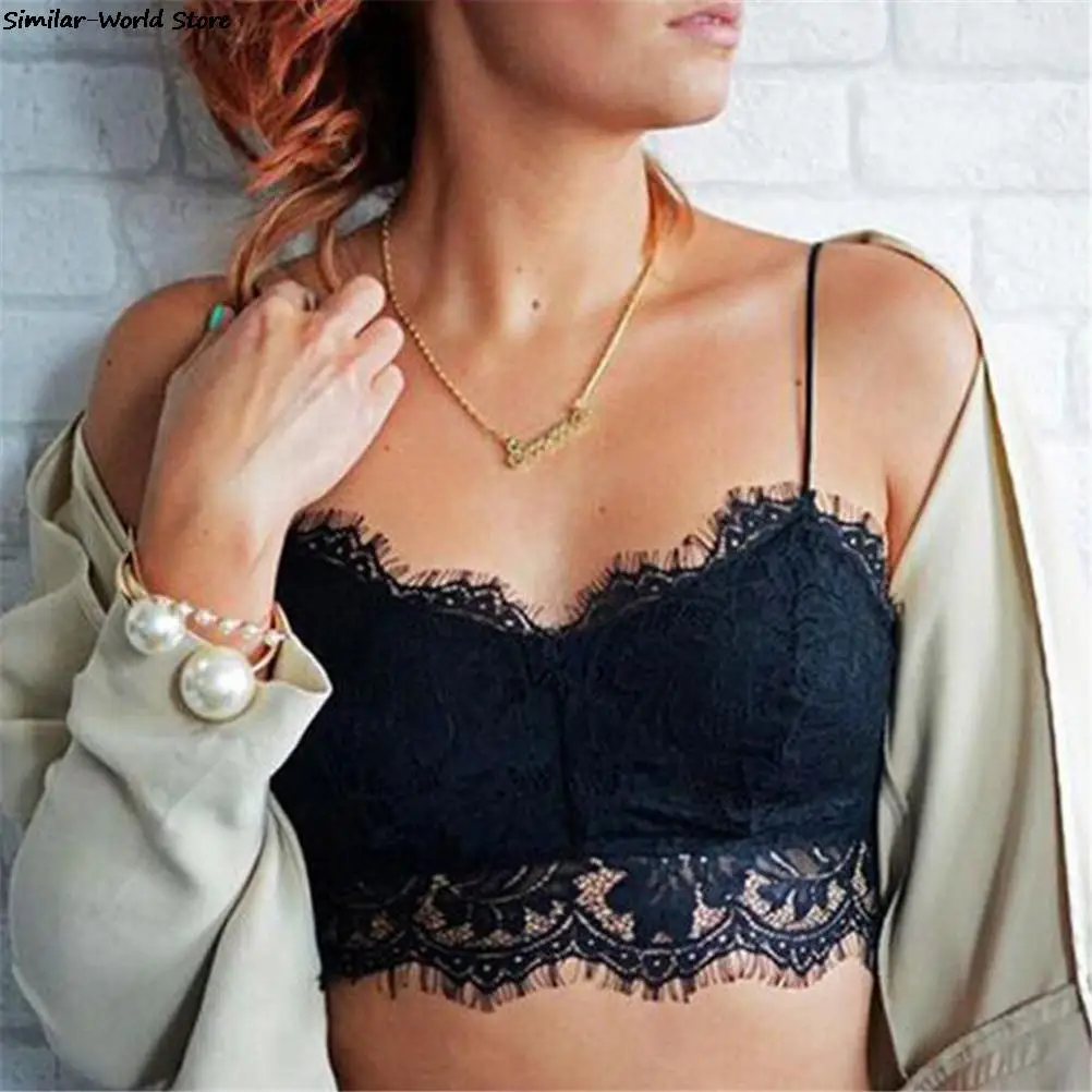 Women Lace Vest Bra Hot Sell Stylish Sexy Women's Sleeveless Lace Flower Hollow Out Solid Vest Crochet Tank Tops Bra