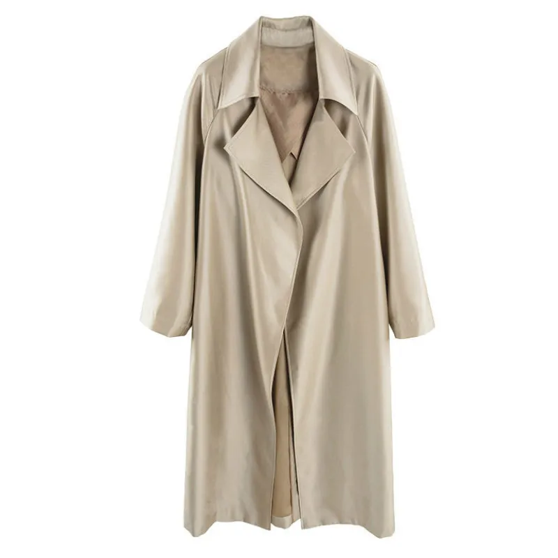 

2020 Autumn New Large Size Women Loose Long Lapels Simple Trench Coat High-end Minimalist Windbreaker Long- Sleeve Tops PR012