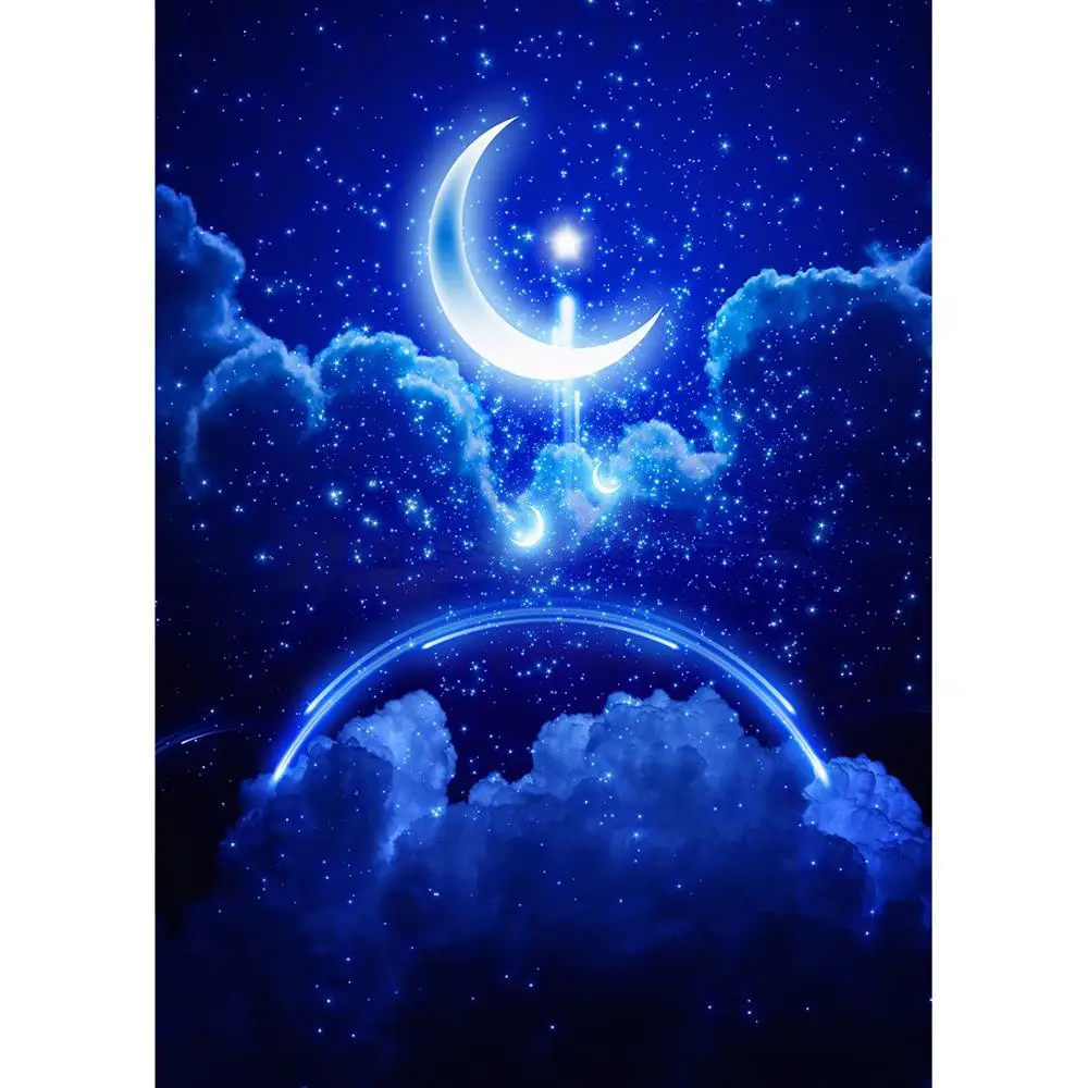 Crescent Moon Stars Clouds Photography Background Customized Fond Backdrop for Portrait Children Baby Photoshoot Photo Studio