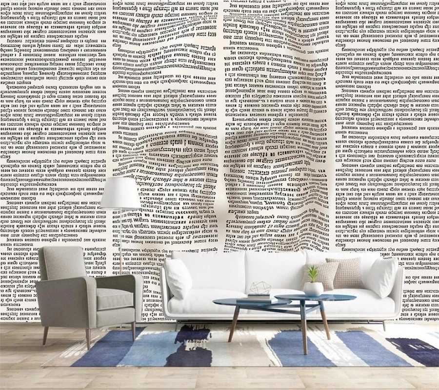 

Custom wallpaper 3d abstract newspaper text combination character stereo background living room bedroom papel de parede обои 3d