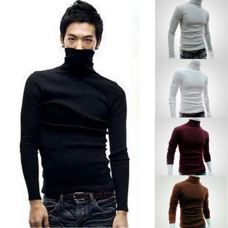 Winter High Neck Thick Warm Sweater Men Turtleneck Brand Mens Sweaters Slim Fit Pullover Men Knitwear Male Double collar