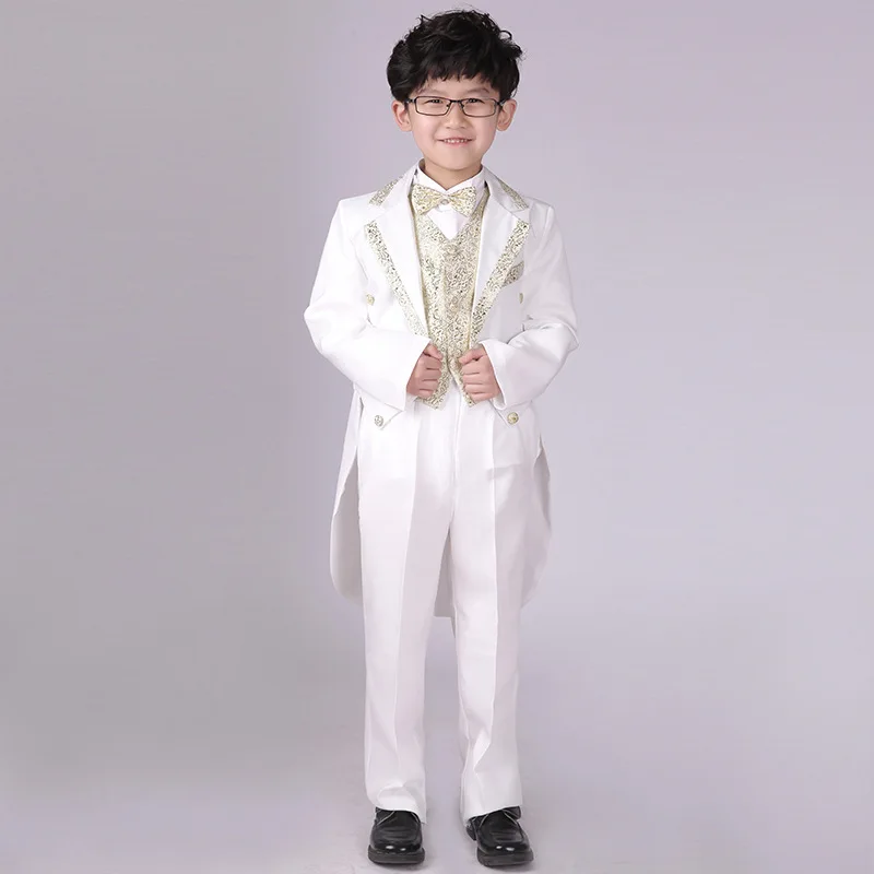 Kids Formal Suits Boys Swallow Tail Suit Chorus Clothing Black White Long Sleeve Magician's Costume Wedding Piano Performing