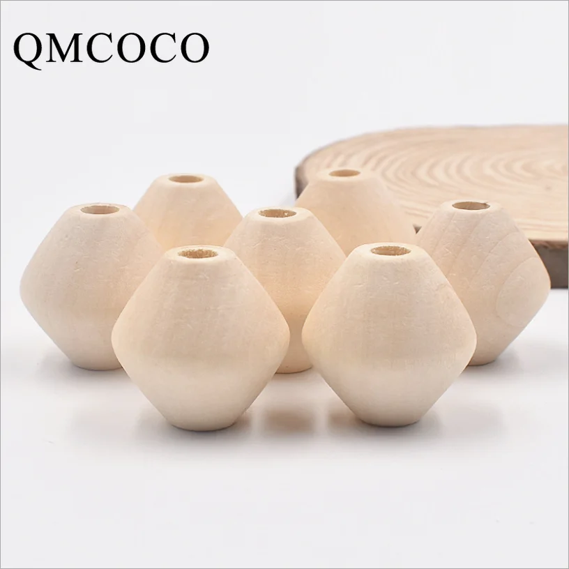 DIY 5Pcs Natural Color Large Hole Rhombus Wooden Beads Handmade Custom Environmentally Decorations Crafts Baby Toys Accessories