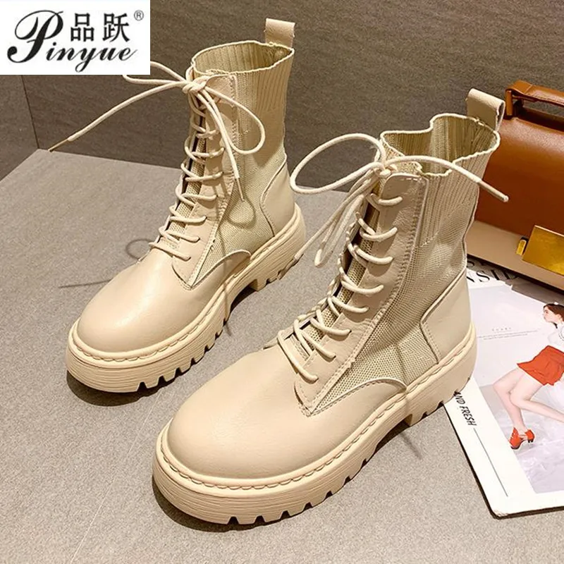 size 34  41  Ankle Boots for Women Autumn Motorcycle Boots Thick Heel PlatfoAnkle  Shoes Woman Slip on Round Toe Fashion  Boots