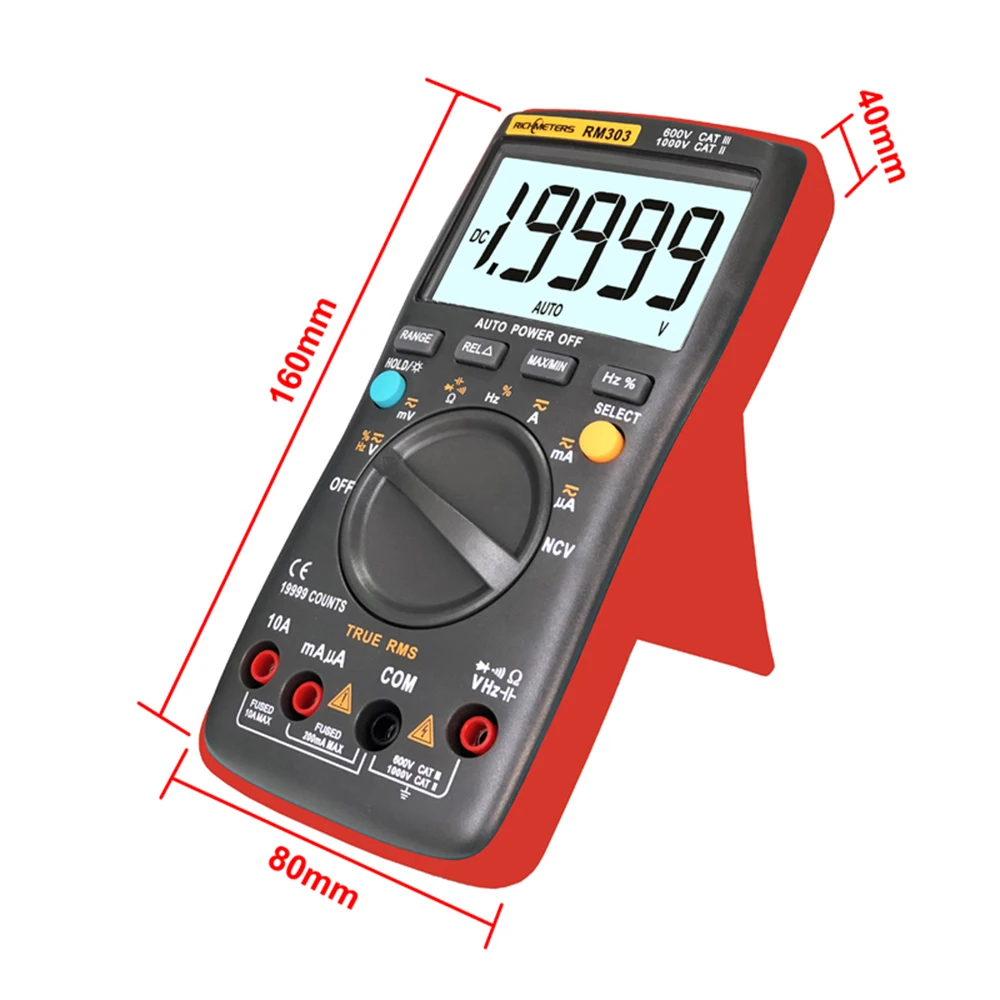 RM303 Digital Multimeter Tester True-RMS 19999 Counts NCV Frequency Auto Power off AC DC Voltage Ammeter Current Ohm