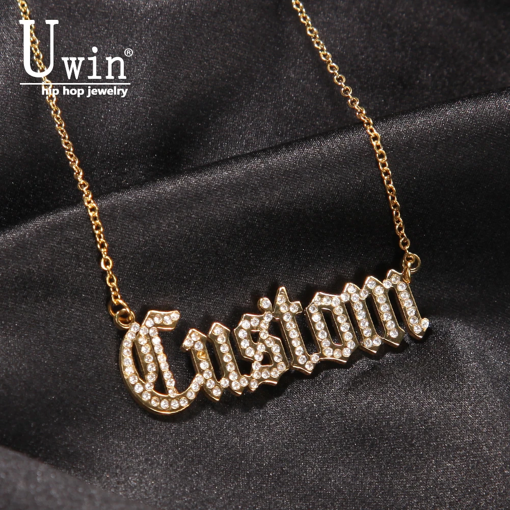 

Uwin Name Necklace With Rhinestone Custom Stainless Steel Letters Choker Personalized Letters Pendant Chain Accessories Jewelry
