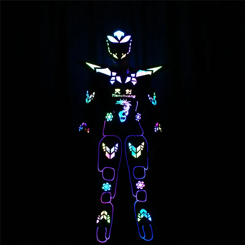 DMX512 tron led light costume programmable full rolor robot suit men dj wears RGB colorful armor outfit luminous mask glowing dj