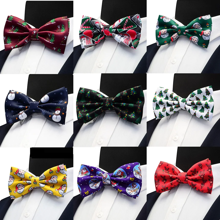 New Christmas Bow Ties for Men Printed Novelty Pre-tied Bowtie Double Fold Fashion Men's Bowtie Red for Christmas Festival Gift