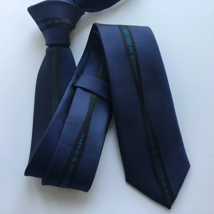 Men's Ties Jacquard Woven Neck Tie Unique Panel Neckties Navy Blue with Black Geometric Stripe