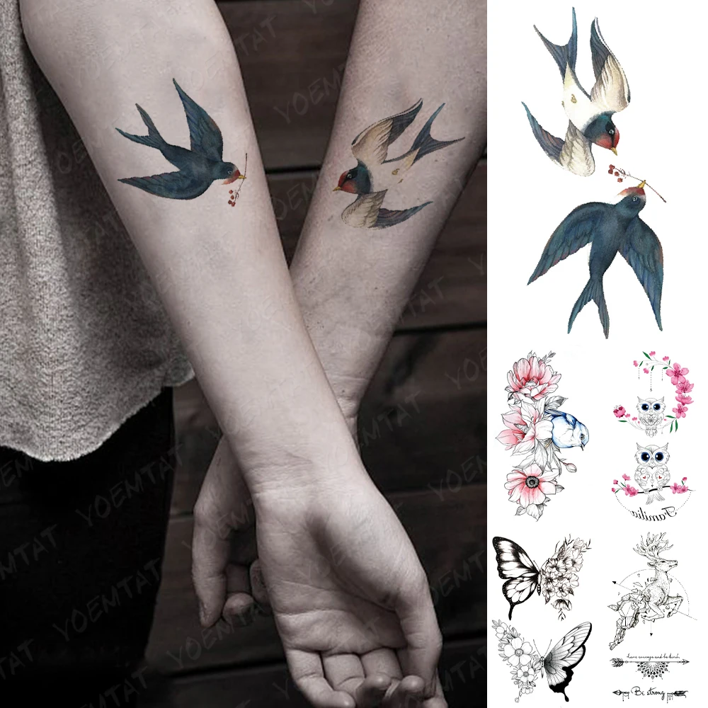 

Waterproof Temporary Tattoo Sticker Swallow Butterfly Deer Rose Kid Water Transfer Fake Tatto Flash Semi-Permanent Tatoo Women