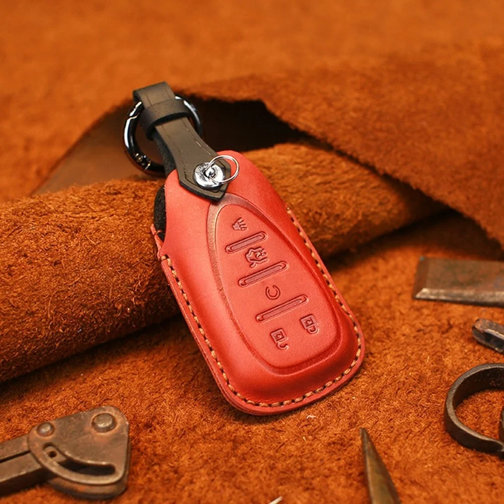 

Leather Remote Car Key Fob Cover Case Holder Shell Keychain for Chevrolet Chevy Camaro Cruze Malibu Spark Volt Bolt 5 Buttons