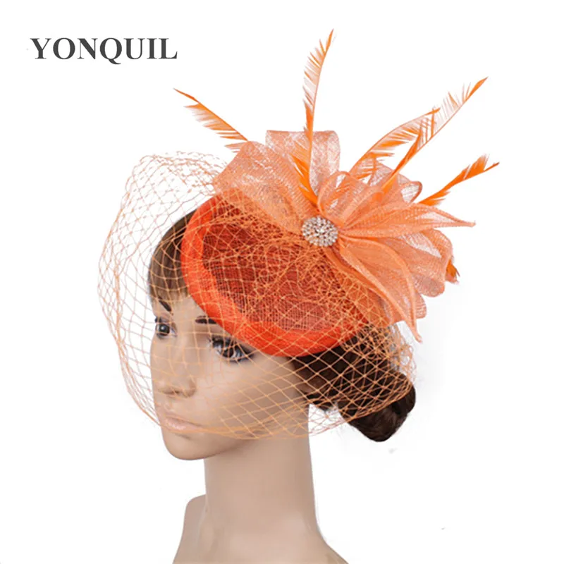 

Women Wedding Brdal Fascinators Hats Woman Elegant Female Church Race Feather Net Headwear Linen Mariage Mesh Hair Accessories