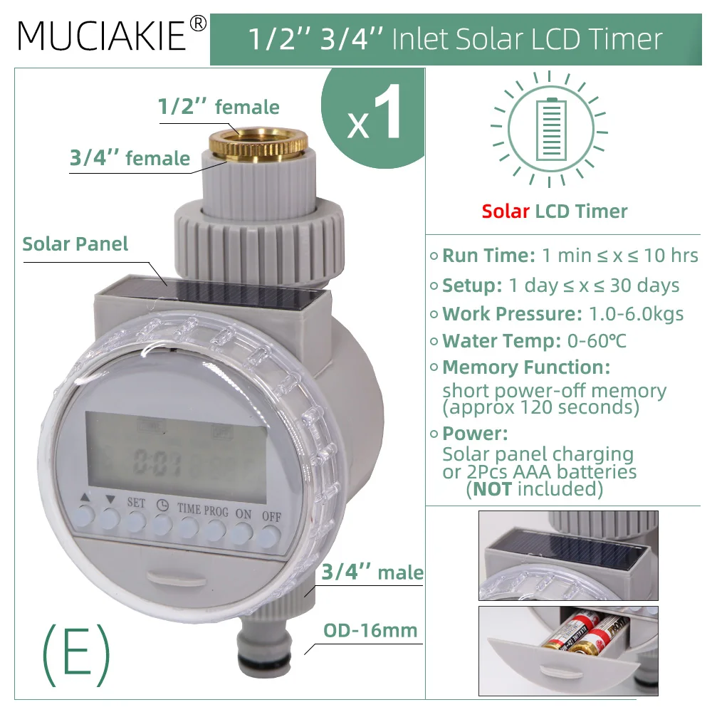 MUCIAKIE Garden Automatic Watering System Timer Rain Sensor Solar LCD Electronic Drip Irrigation Controller Greenhouse Irrigator