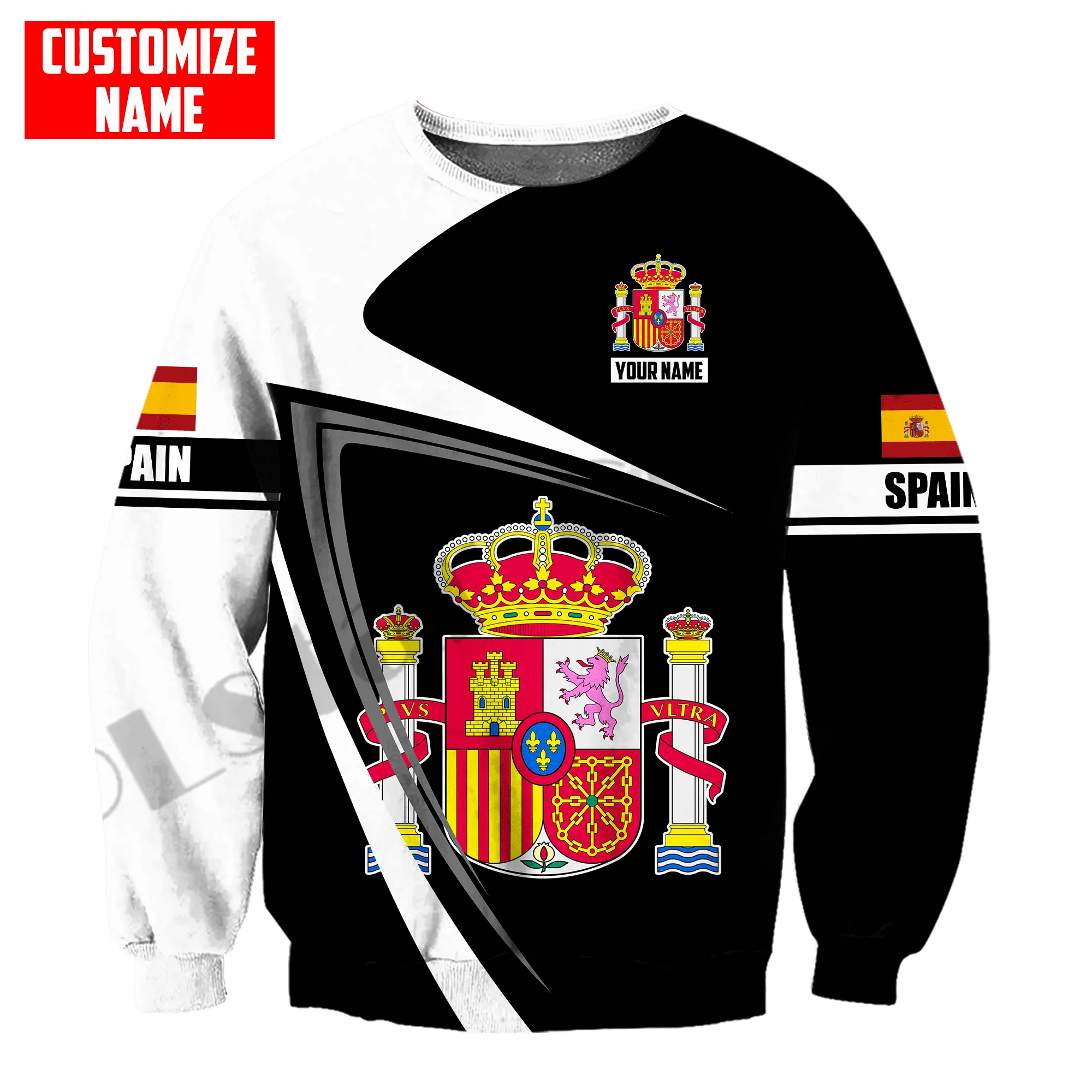 PLstar Cosmos 3DPrinted Newest Spain Flag Custom Name Gift Unique Hrajuku Streetwear Unisex Casual Hoodies/Zip/Sweatshirt Style5