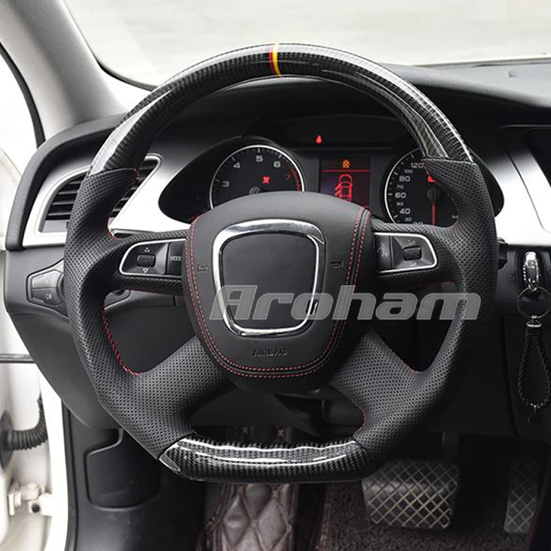 Customized Flat Bottom 4spoke Carbon Fiber Steering Wheel For Audi A6 (C6) A3 (8P) Sportback A4 (B8) A4 (B7) A5 A8 Q7 2005-2011