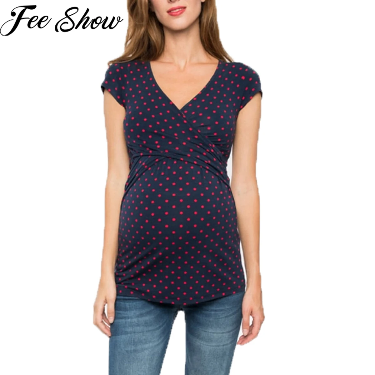 

Maternity Breastfeeding Tops Pregnancy Short Sleeve Floral V Neck Nursing Shirt Plus Size Blouses Pregnant Women Elegant Clothes