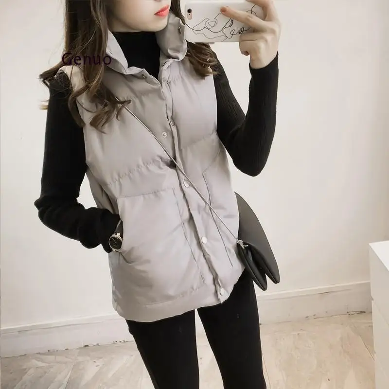 Women Waistcoat Stand Collar Warm Down Cotton Thicken Sleeveless Fashion Vest Outwear Girls Wild Short Jacket