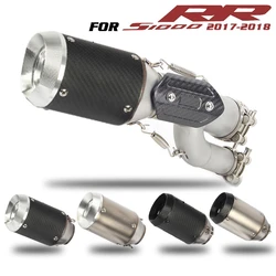 Slip-on for BMW S1000-RR 2017 2018 Exhaust Middle Link Pipe Carbon Fiber 51mm Muffler Escape Heat Shield DB Killer