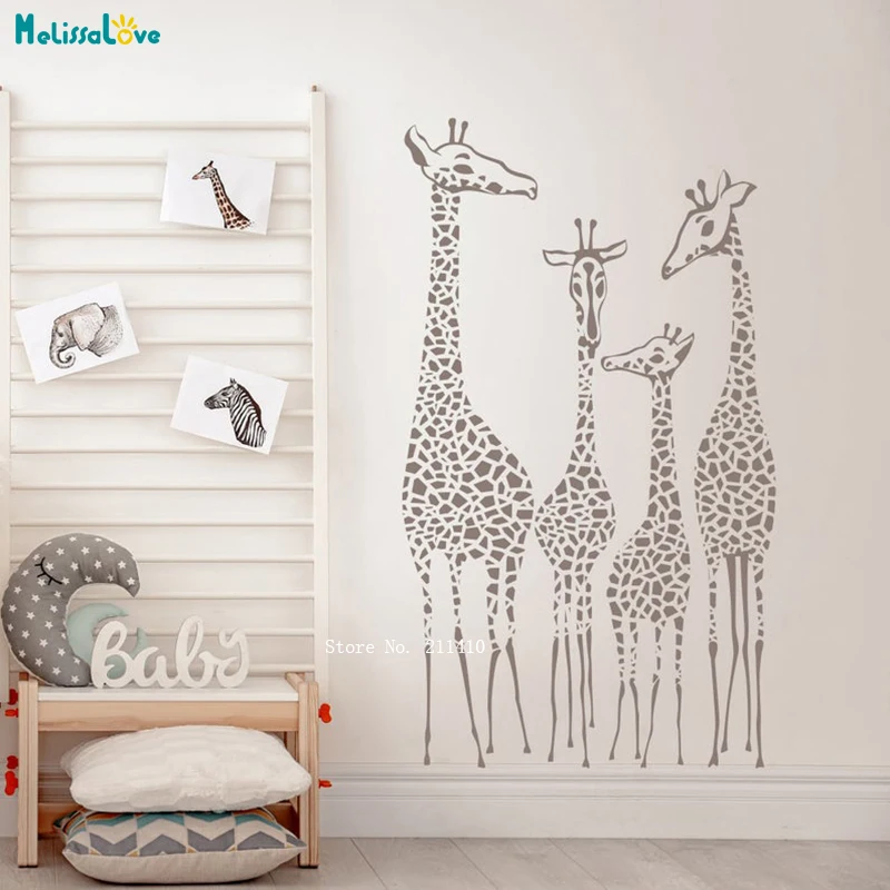 Giraffe Nursery Wall Decals Set of 4 Giraffes Wall Sticker Nursery Family Décor Self-adhesive Animal Warm Murals YT4316