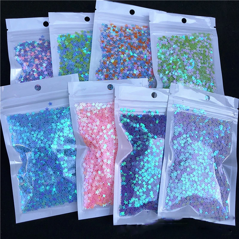 200g/Packung Weiße, Klare und Schwarze PVC-Pailletten, Flache Fünfzackige Sterne, Lose Pailletten zum Nähen, Basteln, DIY, Scrapbooking, 4mm