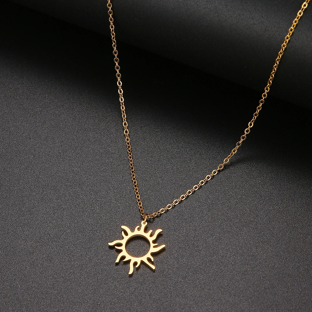 DOTIFI 316L Stainless Steel Necklace Plated Ethnic Sun Totem Pendent Necklaces For Charm Women Birthday Party Fashion Jewelry