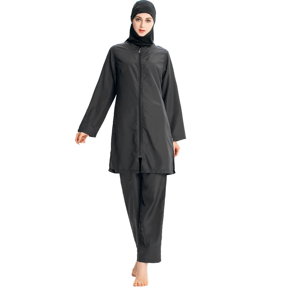 Islamic Burkini With Hijab Muslim Swimsuit Long Sleeves Modest Plain Clothing Swimwear Women 2022 Muslim Swimming Suit For Women