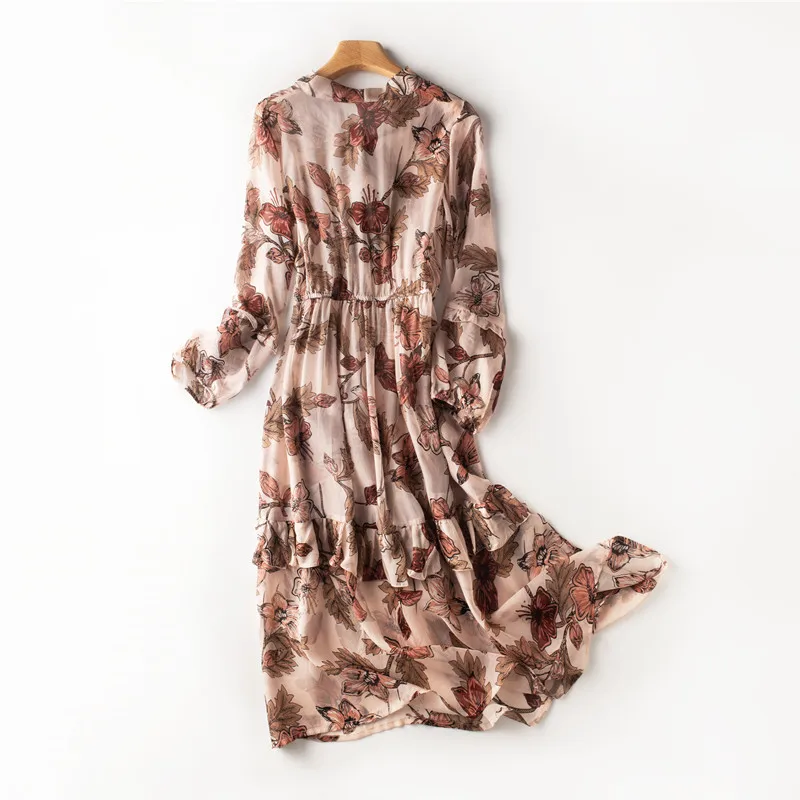 Dress Silk Summer Real Women Vintage Long Vestidos 2021 Korean Elegant Floral Dresses Boho Beach Evening Party Dress 3147