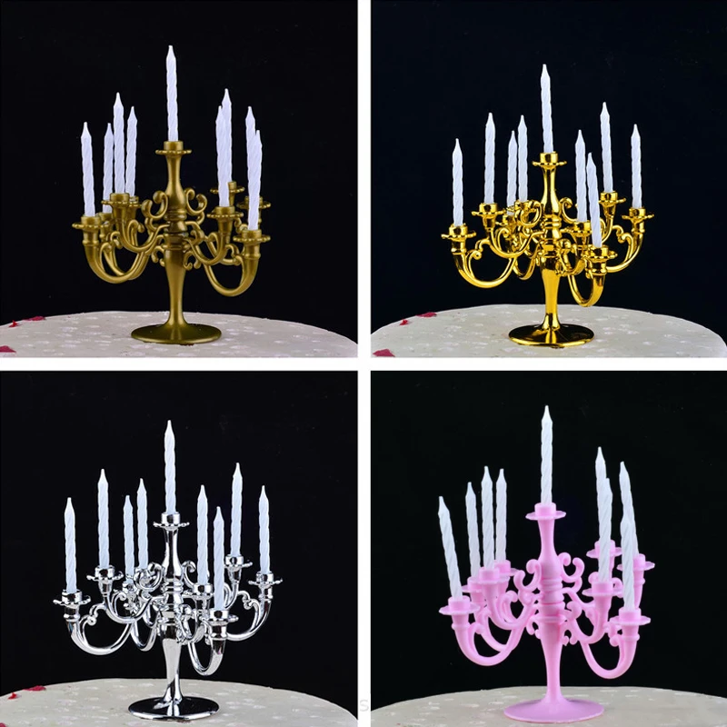 Juego de velas en miniatura para casa de muñecas, candelabro para pastel de fiesta de cumpleaños, adornos para decoración de casa de muñecas, 1 Juego