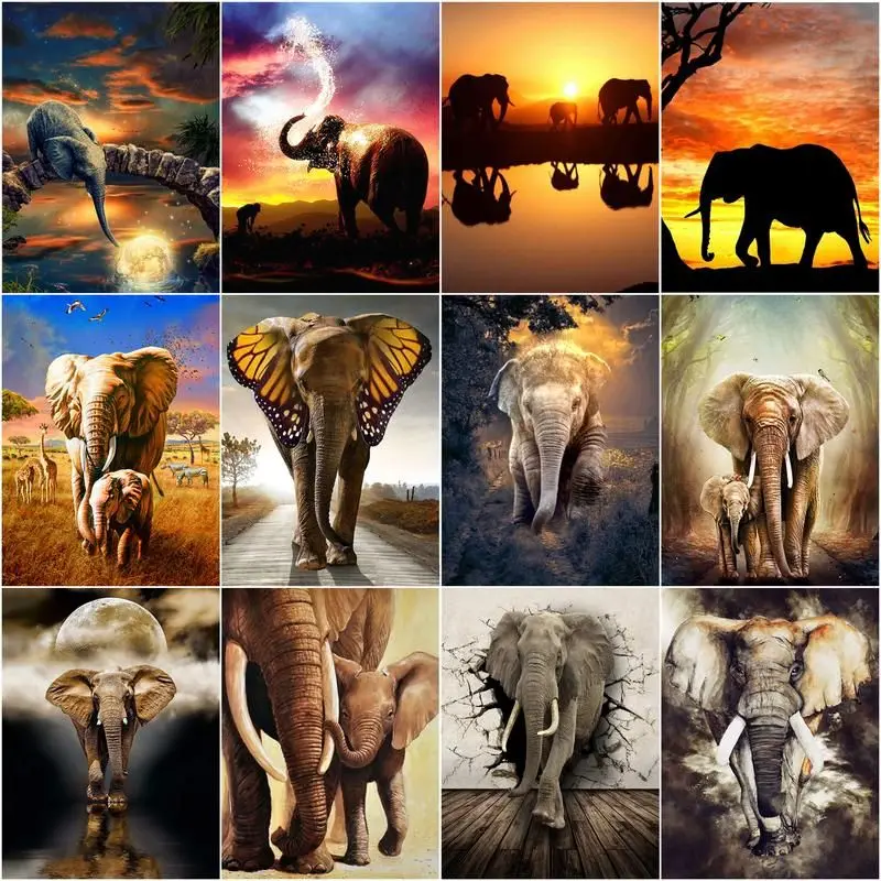 

CHENISTORY DIY Painting By Numbers Africa Elephant Animals Kit Acrylic Paint On Canvas Wall Art Picture Handpainted Home Decor G