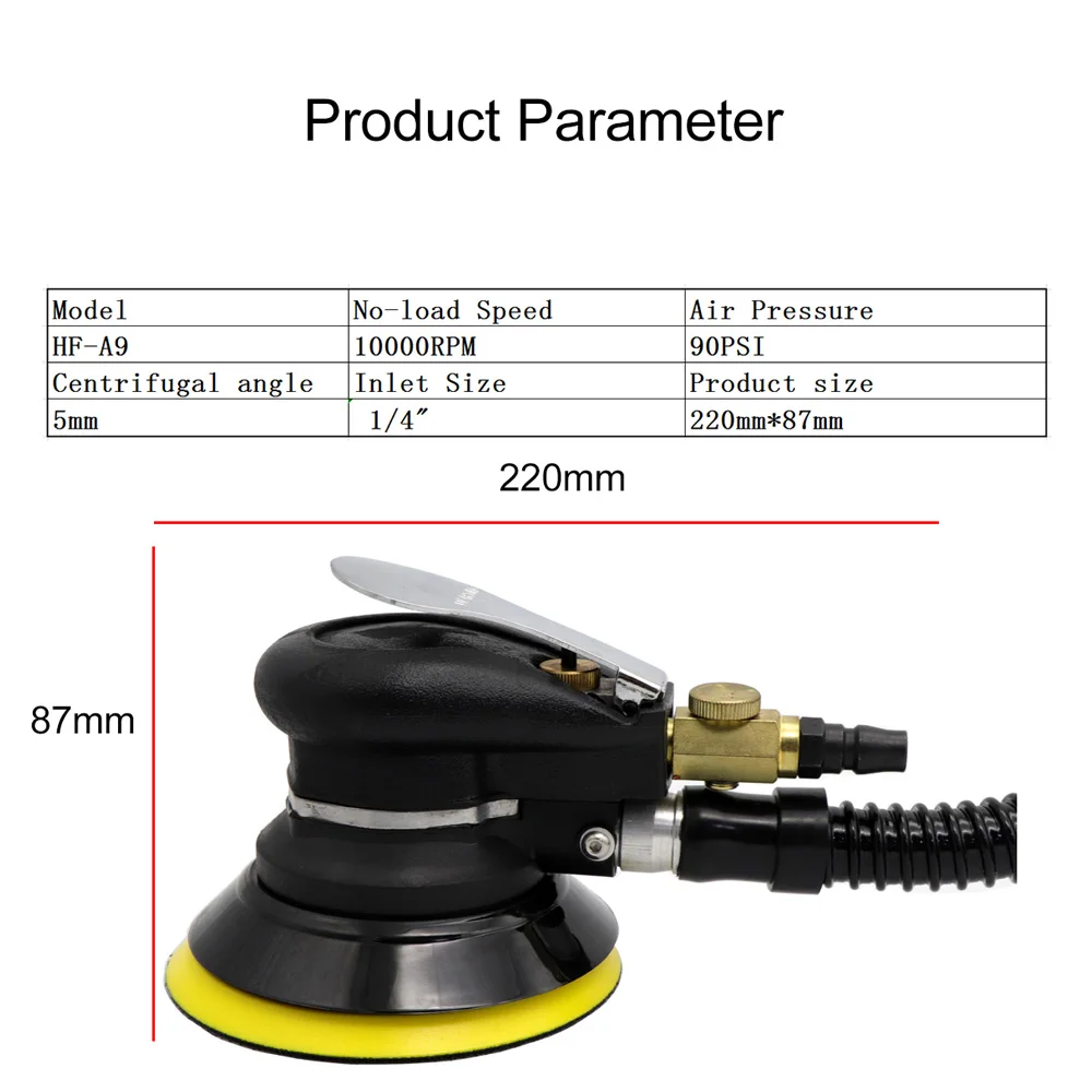 5 Inch 125mm Pneumatic Air Vacuuming Sander Polisher Tool Polishing Machine for Car Paint Care Wood working Grinder Polisher