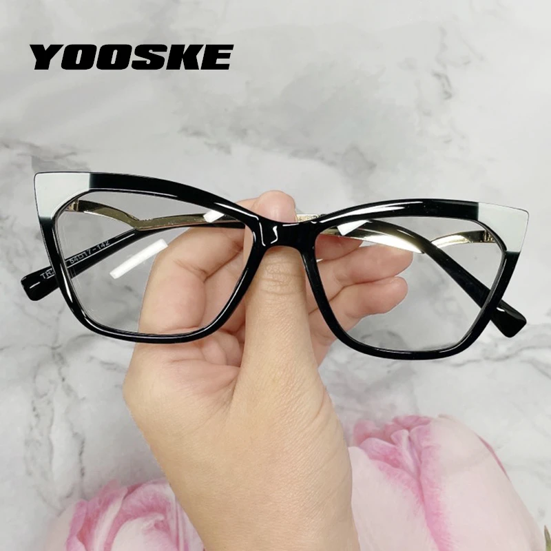 YOOSKE Fashion TR90 Anti Blue Light Blocking Cat Eye Glasses Frame Women Vintage Brand Optical Frame Fake Eyeglasses for Ladies