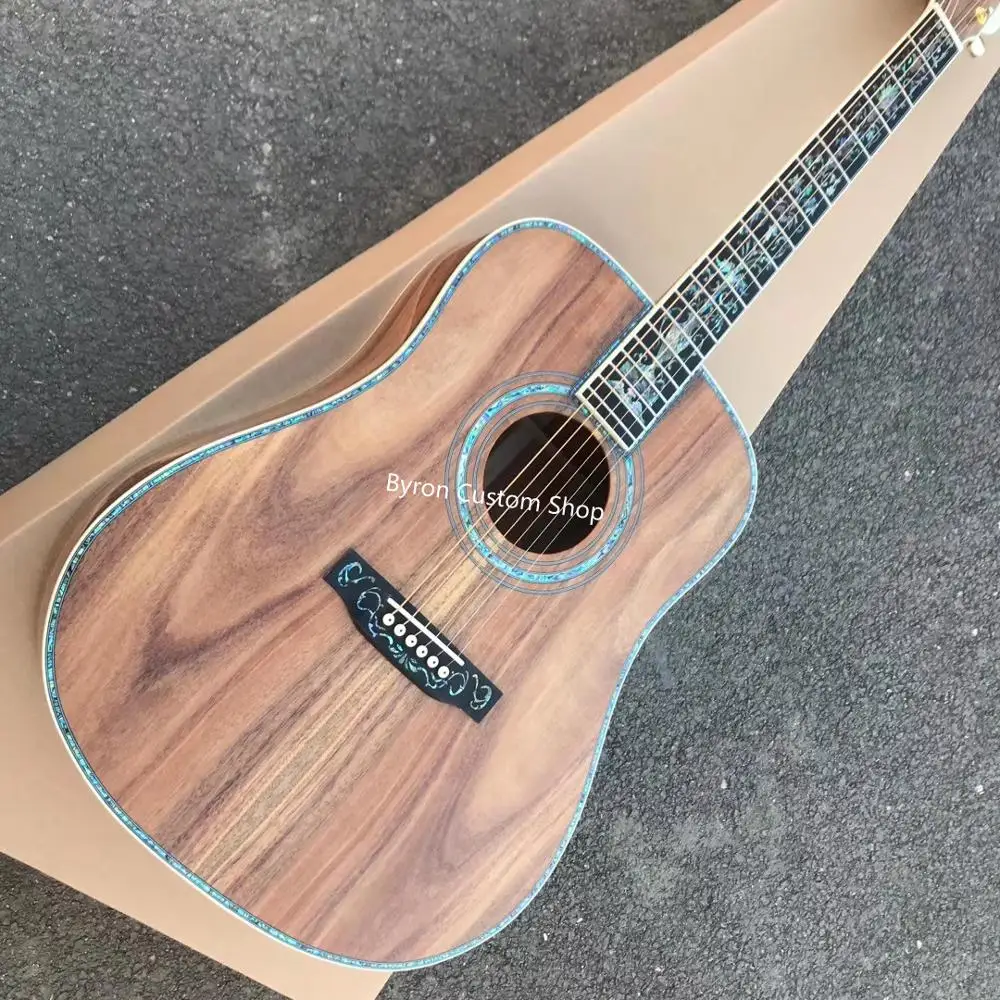 Handmade Deluxe Acoustic Guitar with Real abalone Inlay, All Solid Wood, Top Quality, Free Shipping, 41 in