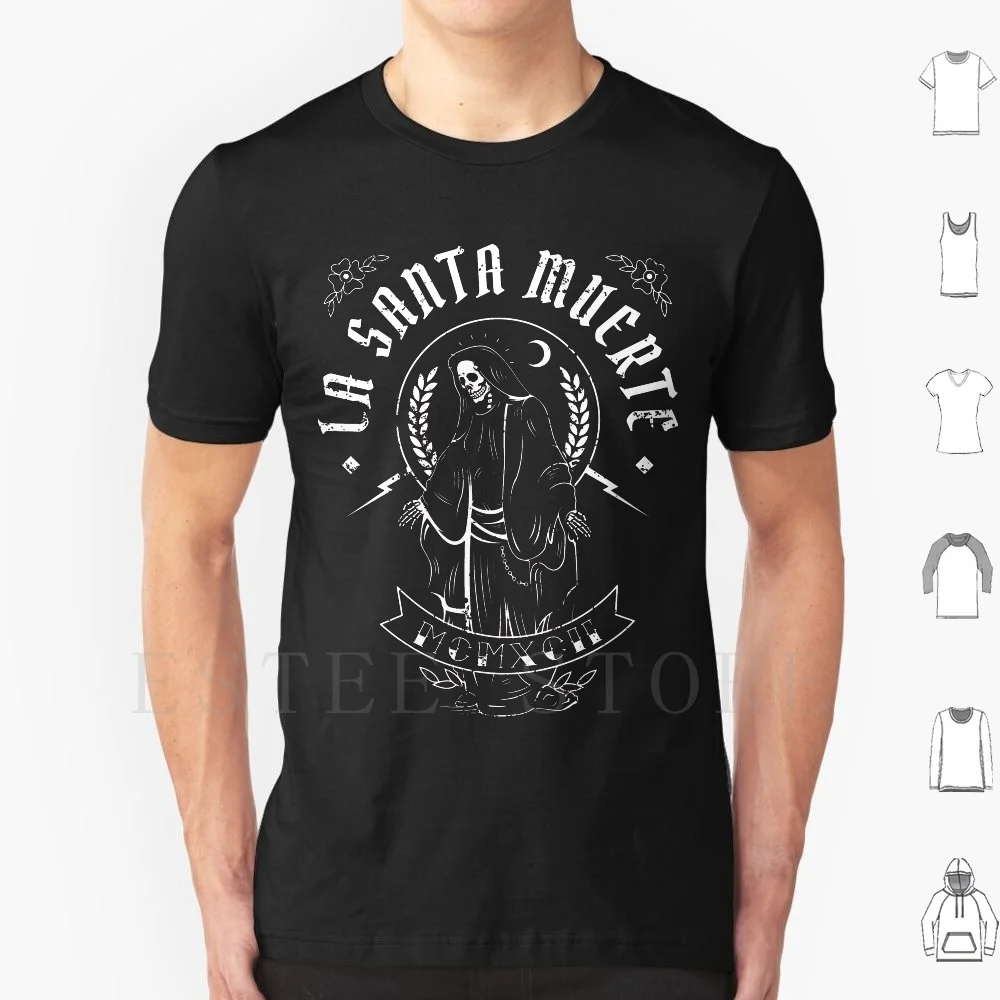 La Santa Muerte T Shirt Print Cotton La Santa Muerte Skull Goth Thunder Mexican Death Rider Biker Custom Caferacer Motor Bike