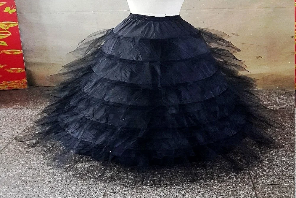 6 Hoops, 6 Etagen, Tüll, Schwarz, Weiß, Super-Puffy-Petticoats, Ballkleid-Kleider, Brautkleider, Unterrock, Krinoline, Durchmesser 120 cm