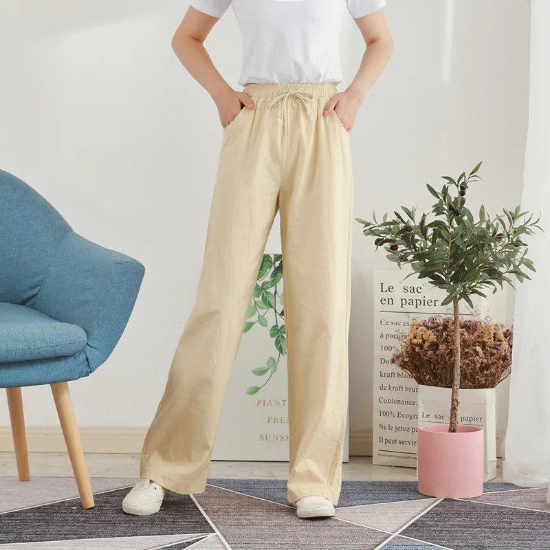 2021 New Women's Wide Leg Long Pants Hot Summer Casual Cotton Plus Size Mid Waist Woman Streetwear Long Trousers Female Slacks