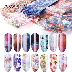 16pcs Holographic Sticker Transfer Nail Art Foils Flower Sky Retro Decals Mix Design Paper Shining DIY Manicure Decorations