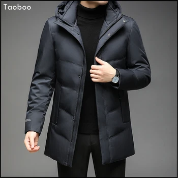 Taoboo-Jaqueta monocromática engrossada masculina, casaco quente, sobretudo anime, capuz casual, negócios, inverno