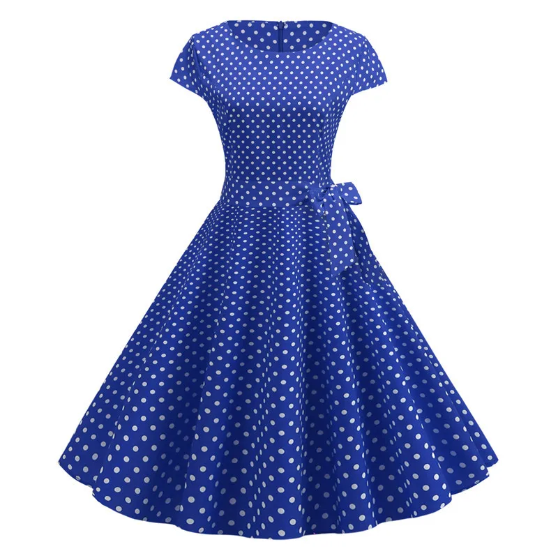 Vintage Dress Women Summer Short Sleeve Elegant Polka Dot Midi Casual Office Party Dress 50s 60s Pin Up Rockabilly Dresses