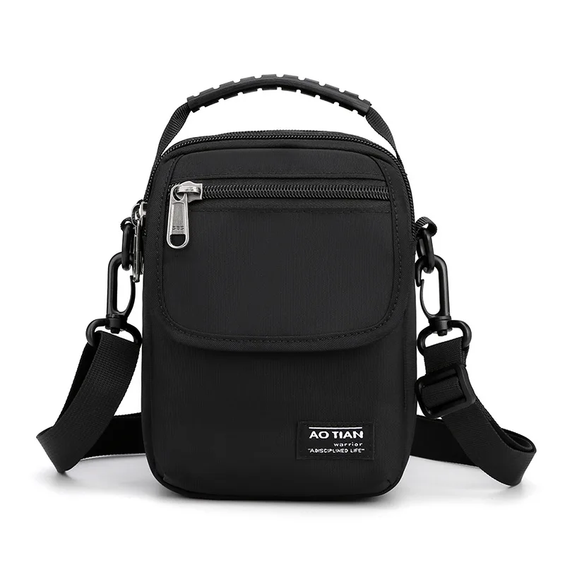 Bolsa multifuncional masculina, bolsa de ombro com camadas de bolsos estilo minimalista, cor sólida, para meninos