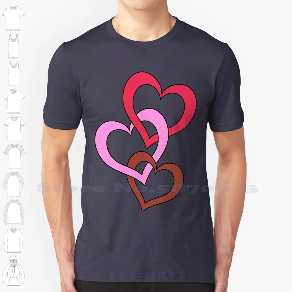 Linked Hearts 100% Cotton T-Shirt Hearts Chains Pinks Reds