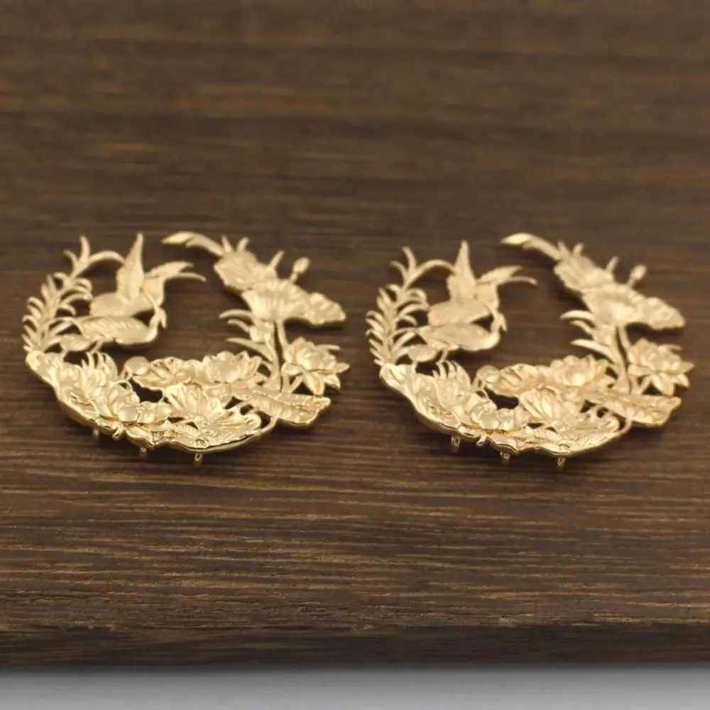 6pcs Brass Casting Lotus Flower Branch Connectors Charms Bird Pendant Quality Gold Color DIY Bridal Wedding Jewelry Supplies