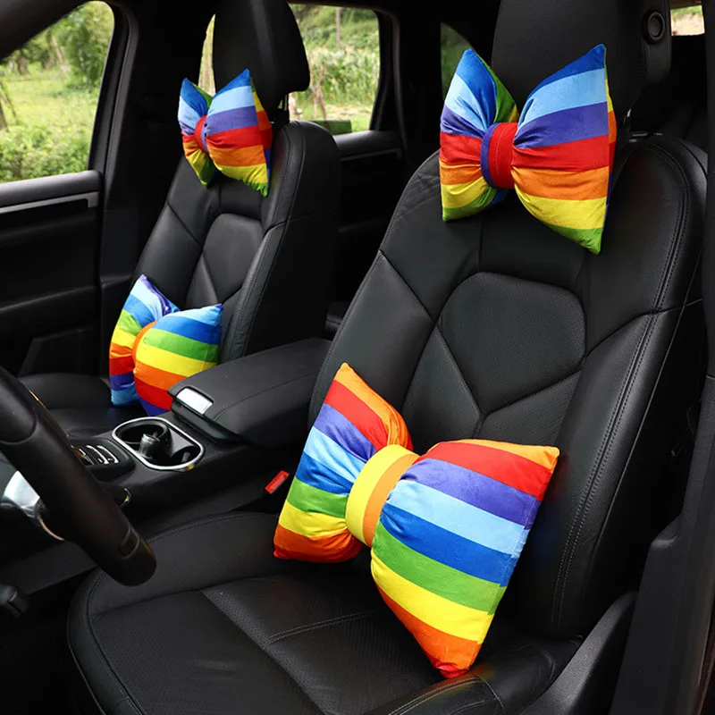 

New Car Headrest Pillow Cute Colorful Rainbow Creative Car Neckpillow Lumbar Waistpillow Car Interior Decoration