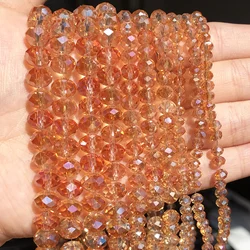AB Color Champagne Plated Austria Crystal Rondelle Beads Wheel Faceted Glass Bead for Jewelry Making Diy Bracelet 15'' 3 4 6 8mm