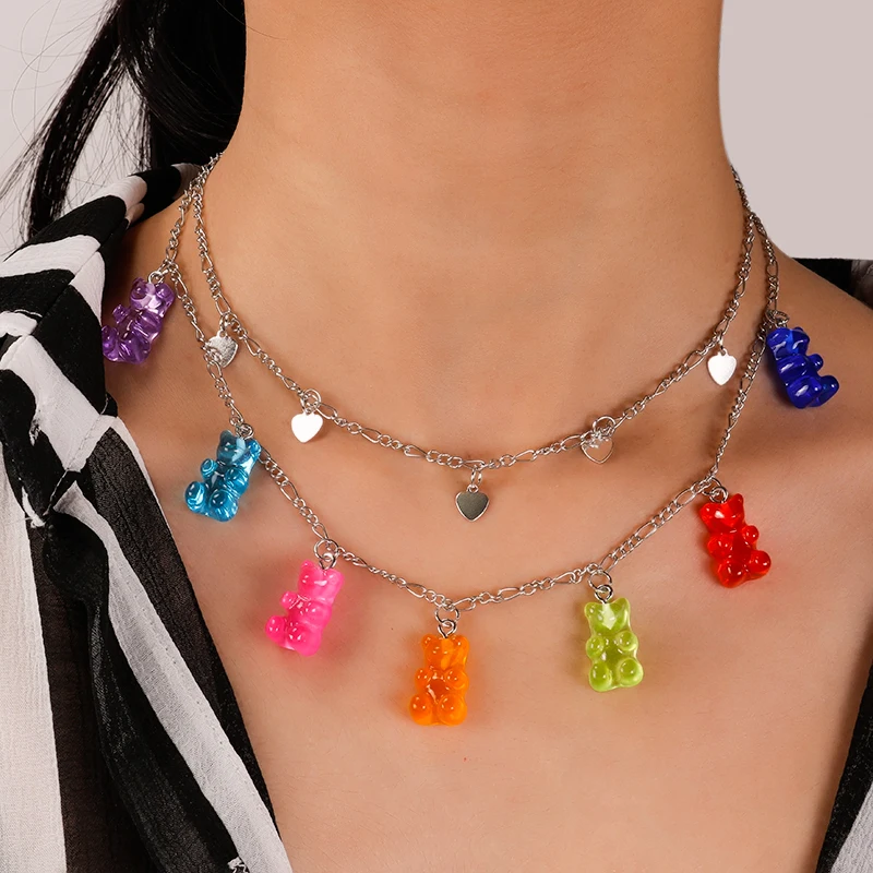 Aihua Candy Farbe Sterne Herzen Gummy Mini Bär Kette Halsketten für Frauen Nette Cartoon Tier Anhänger Schmuck Femme Bijoux Collare – Detail 24