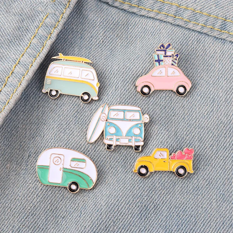 Vacation Travel Self-driving Tour Enamel Pins Custom Wholesale Cute Bus Car Brooch Lapel Pin Cartoon Badge Gift for Kids Friends