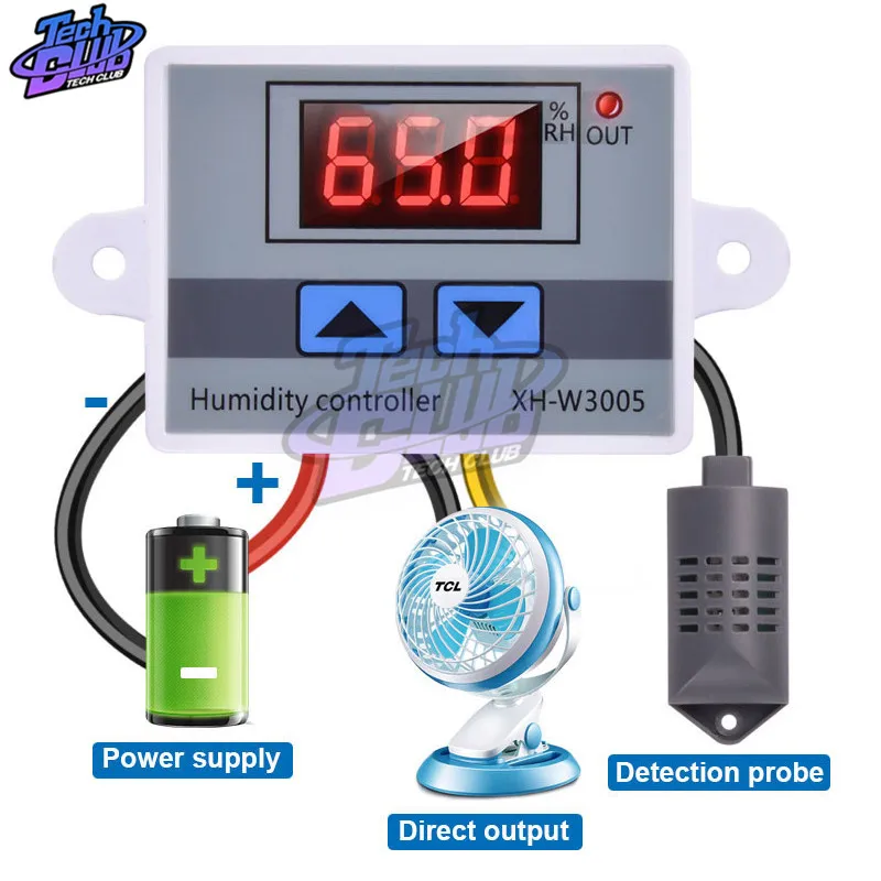 

0~99%RH XH-W3005 Digital Humidity Controller 220V 12V 24V Hygrometer Humidity Control Switch Hygrostat with NTC Humidity Sensor