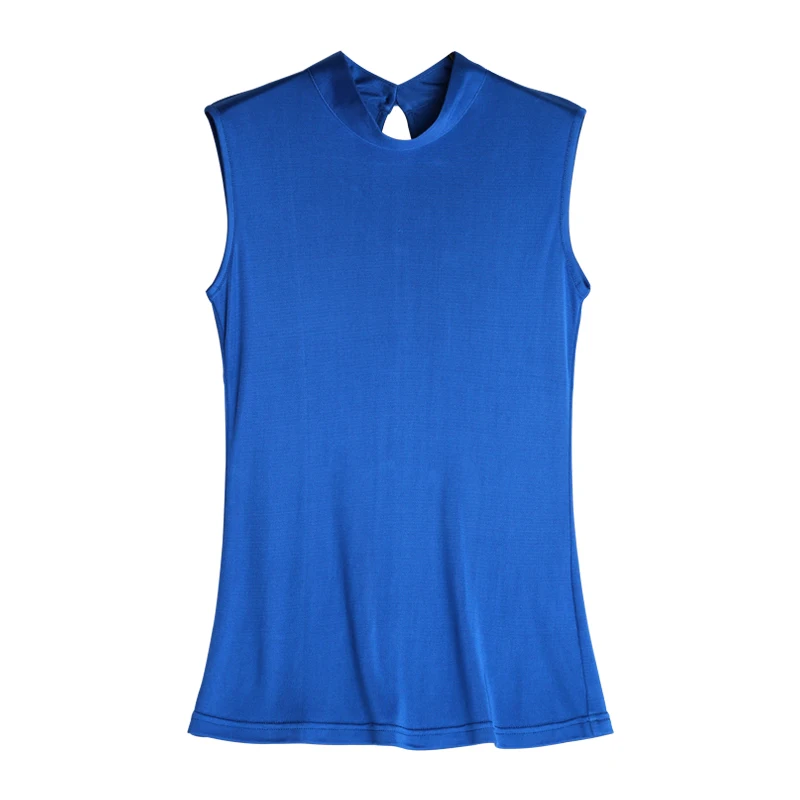 SuyaDream Women Tank Top Real Silk Mock Collar Solid Sleeveless Chic Vests Blue Wine Bottoming Shirt